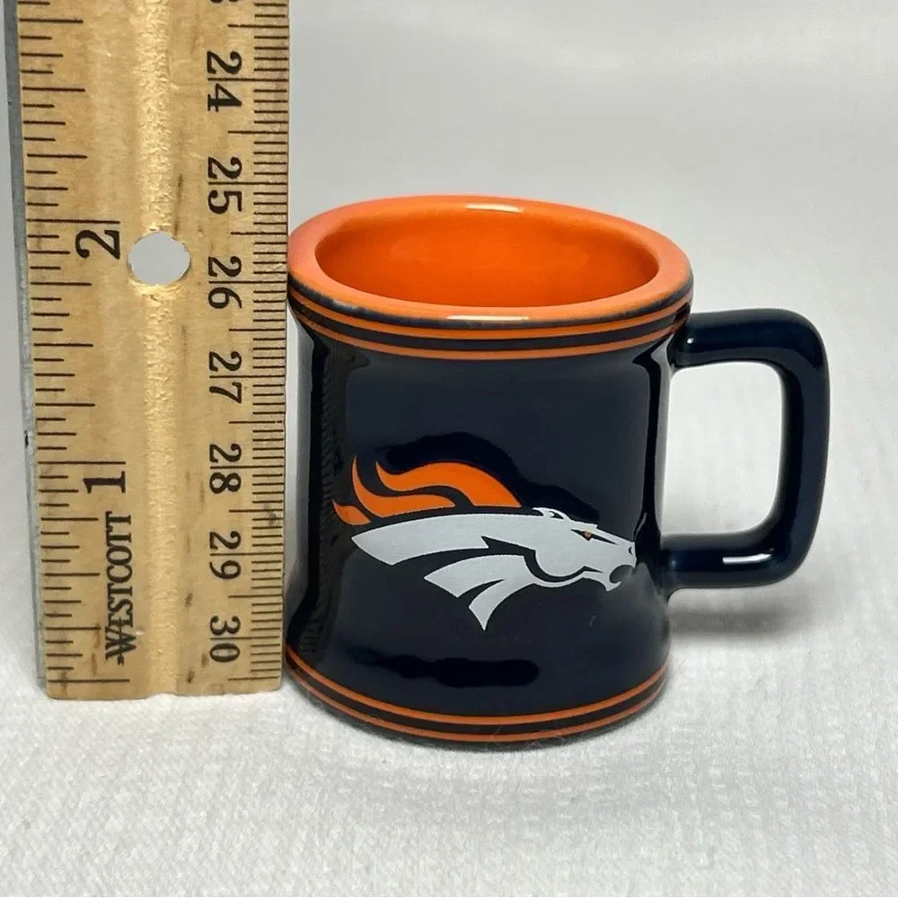 NFL Broncos Ceramic Sculpted 2 oz Mini Mug Shot Glass Navy Orange